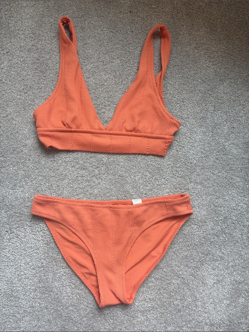 Arie Orange Textured Ribbed Bikini Set